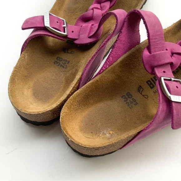Birkenstock Pink/Purple Braided Leather Sandals Size 38 - Picture 2 of 5